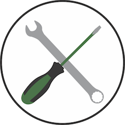 A screwdriver and a wrench, symbolizing the building of software.