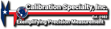 Calibration Specialty Logo. 'Calibration Specialty, Inc. Est. 1982 Exemplifying Precision Measurement'